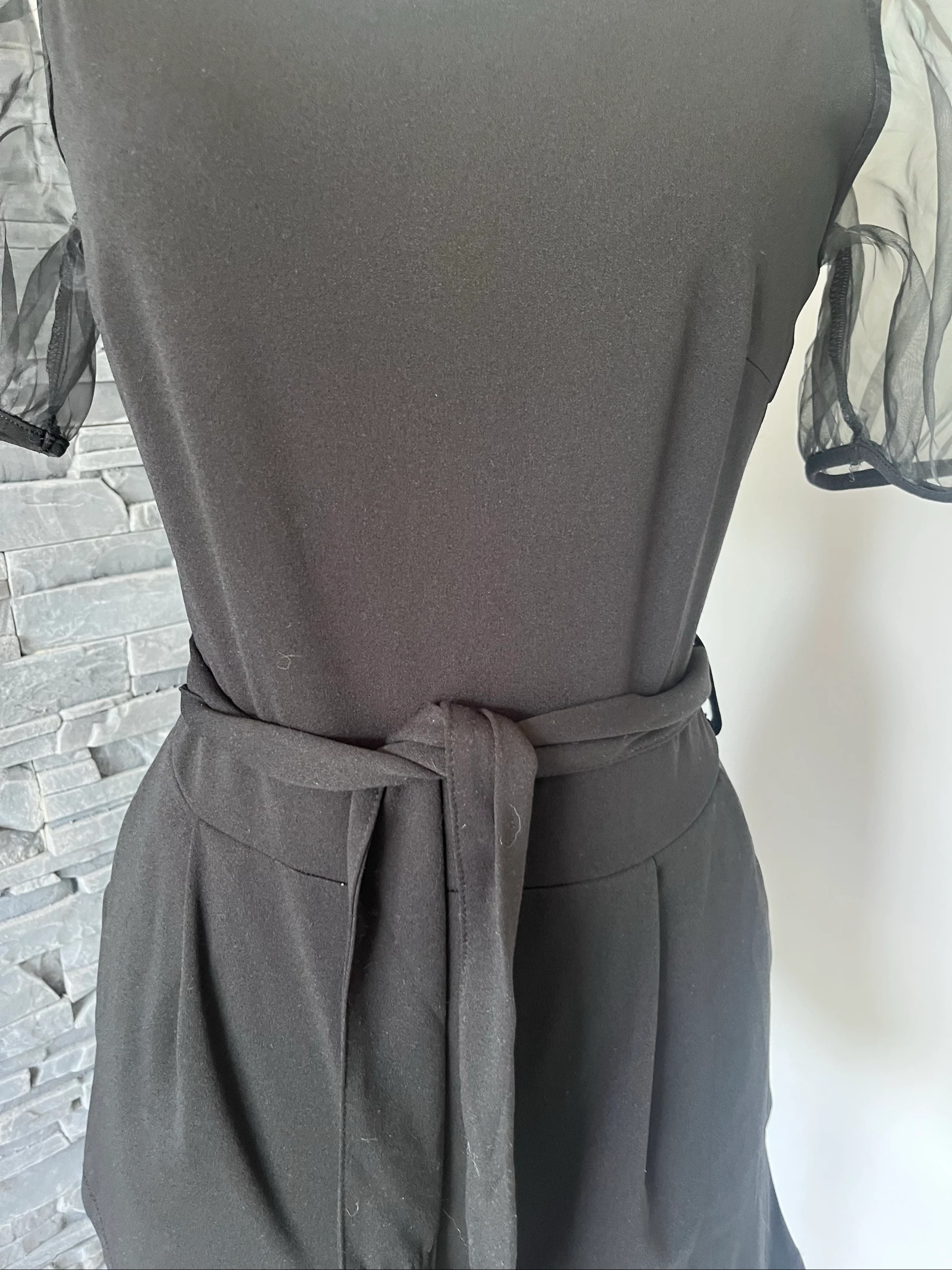 Combishort cache cache negro con mangas de voile - Talla 36 - elegante y de moda – photo 3